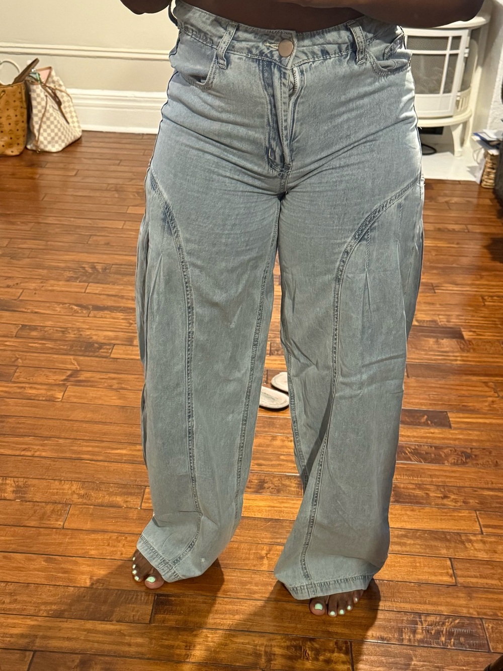 Fashion Nova Light Blue Wide-Leg Flare Jeans